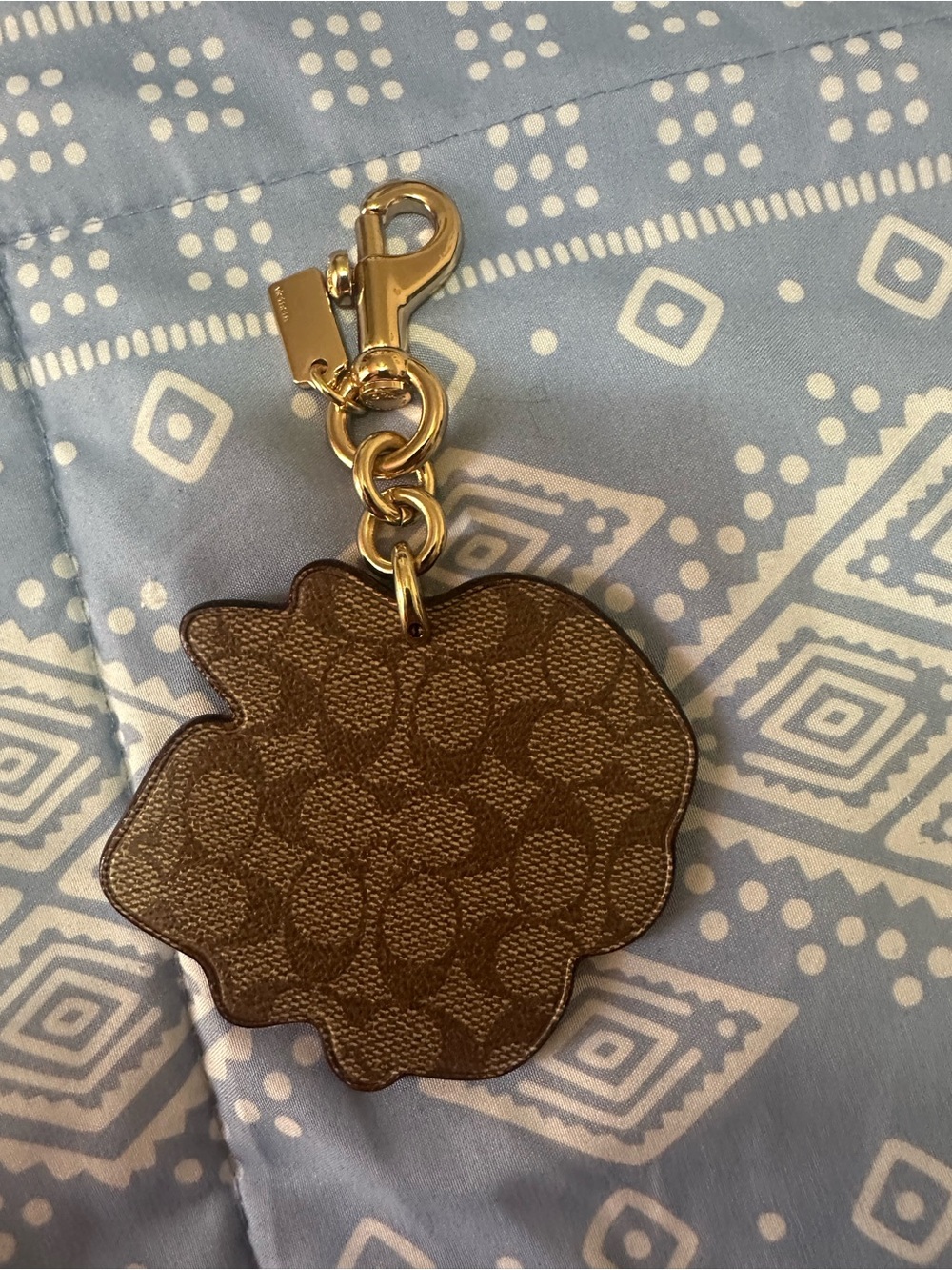 Coach Pink & Green Floral Leather Key Charm with Gold Hardware - Picture 4 of 4